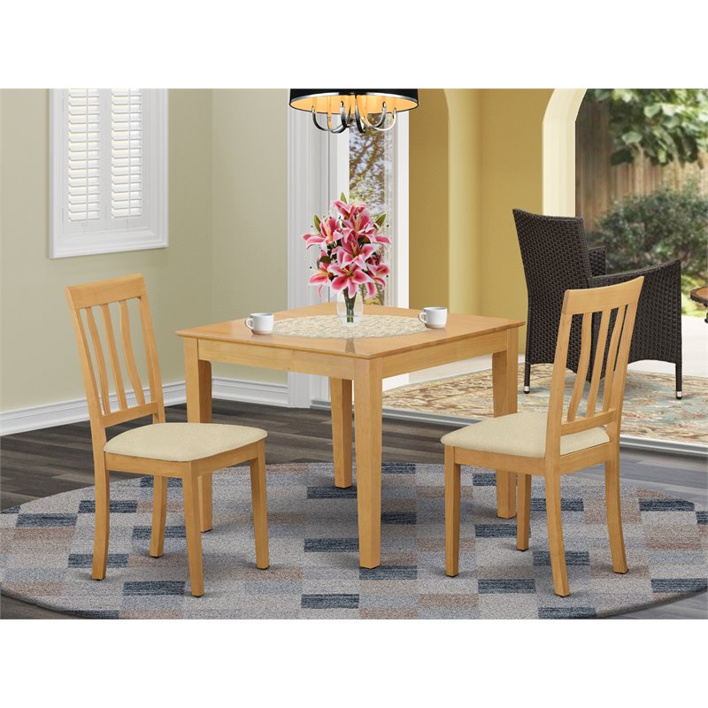East West Furniture Oxford 3-piece Traditional Wood Dining Set in Oak