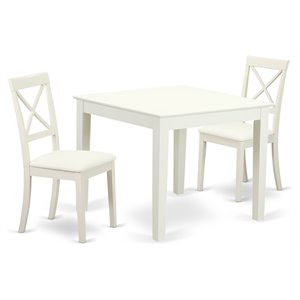 East West Furniture Oxford 3-piece Dining Set with Leather Chairs in Linen White