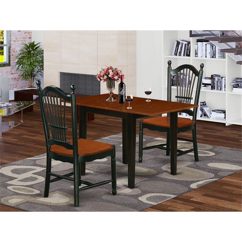 East West Furniture Norden 3-piece Dining Table and Chair Set in Black/Cherry