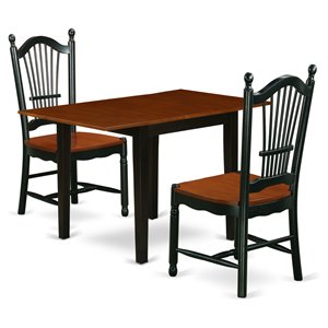 East West Furniture Norden 3-piece Dining Table and Chair Set in Black/Cherry