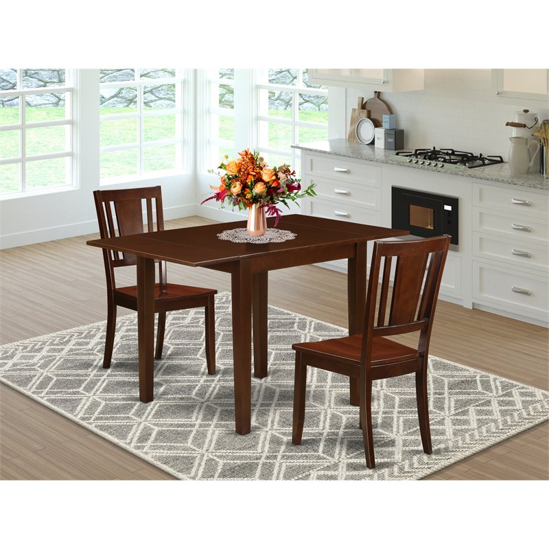 East West Furniture Norden 3-piece Dining Set with Wood Chairs in Mahogany