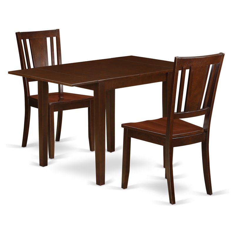 East West Furniture Norden 3-piece Dining Set with Wood Chairs in Mahogany