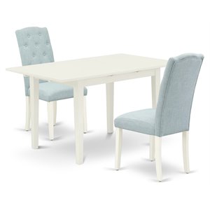 East West Furniture Norfolk 3-piece Dining Set with Fabric Chairs in White