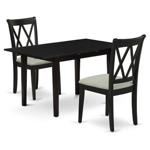East West Furniture Norfolk 3-piece Wood Dining Set with X-Back Chairs in Black