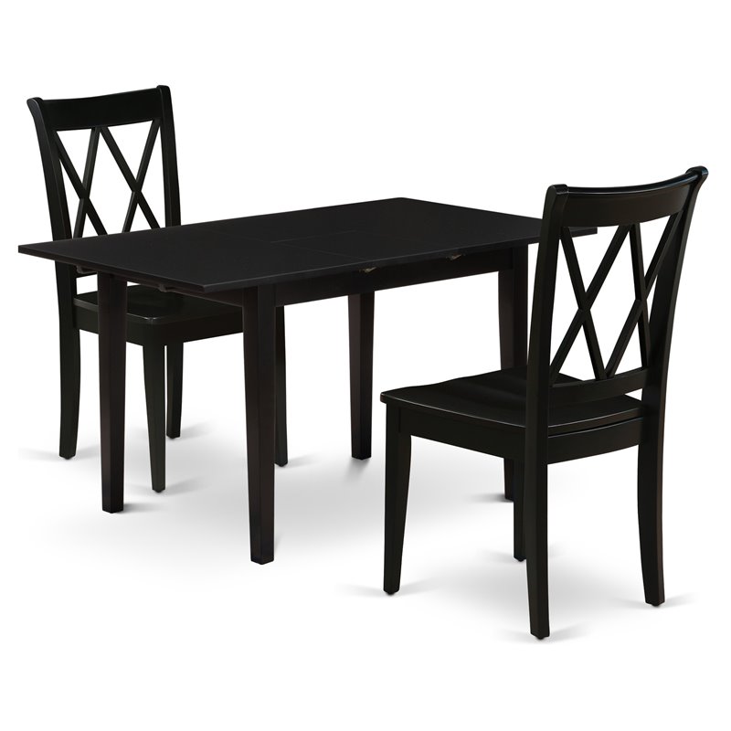 East West Furniture Norfolk 3-piece Traditional Wood Dining Table Set in Black