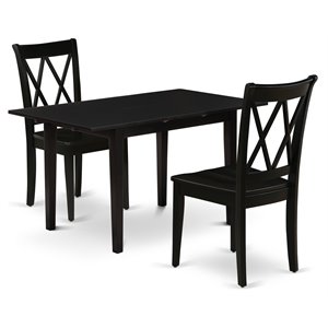 East West Furniture Norfolk 3-piece Traditional Wood Dining Table Set in Black