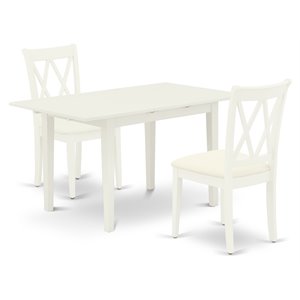 East West Furniture Norfolk 3-piece Dining Set with Fabric Seat in Linen White