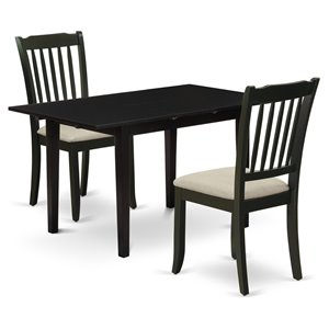 East West Furniture Norfolk 3-piece Dining Set with Slatted Back Chairs in Black