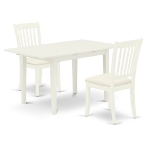 East West Furniture Norfolk 3-piece Dining Set with Slatted Back in Linen White
