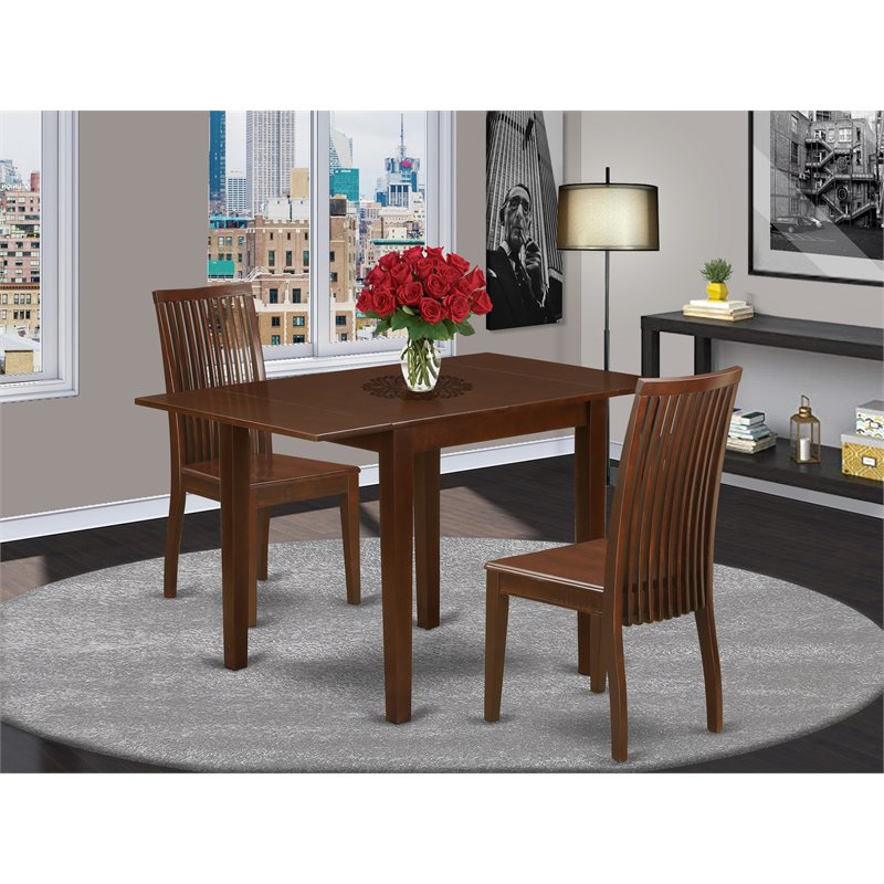 East West Furniture Norden 3-piece Dining Set with Slat Back Chairs in Mahogany