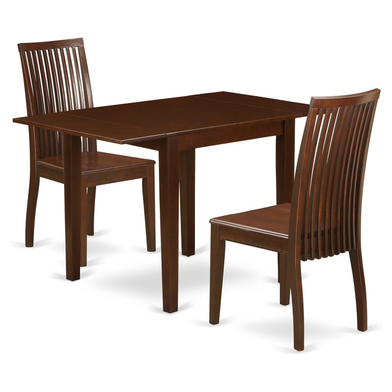 East West Furniture Norden 3-piece Dining Set with Slat Back Chairs in Mahogany