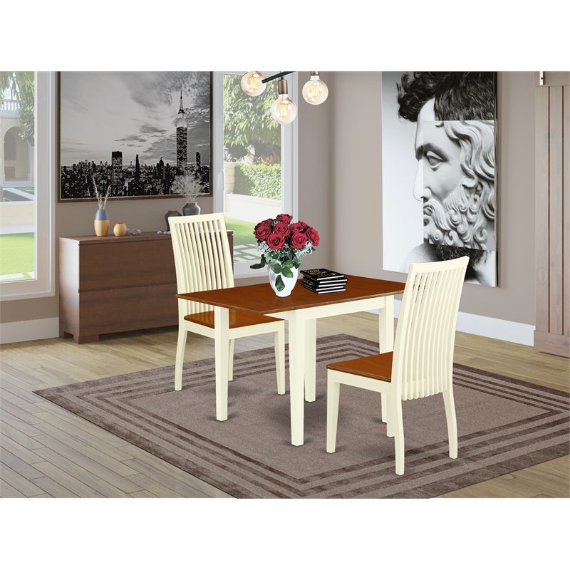 East West Furniture Norden 3-piece Dining Set with Slat Back in Cherry
