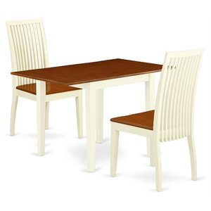 East West Furniture Norden 3-piece Dining Set with Slat Back in Cherry