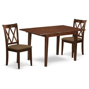 East West Furniture Norfork 3-piece Wood Dining Set with Linen Seat in Mahogany