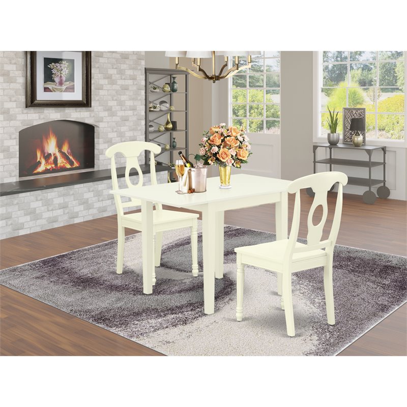 East West Furniture Norden 3-piece Dining Set with Napoleon Back in Linen White