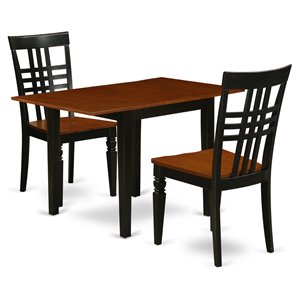 East West Furniture Norden 3-piece Dining Set with Panel Back in Black/Cherry