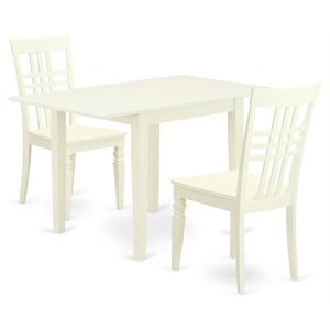East West Furniture Norden 3-piece Dining Set with Panel Back in Linen White