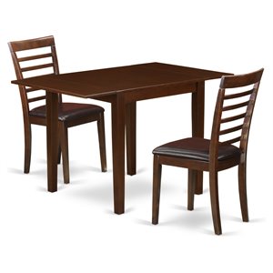 East West Furniture Norden 3-piece Dining Set with Faux Leather Seat in Mahogany