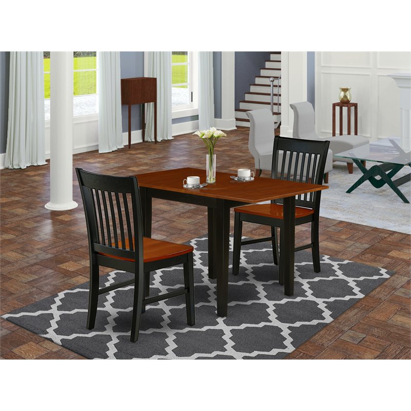 East West Furniture Norden 3-piece Dining Set with Slat Back in Black/Cherry
