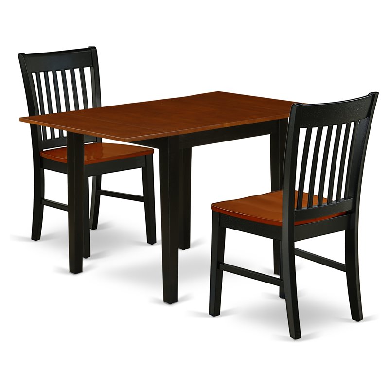 East West Furniture Norden 3-piece Dining Set with Slat Back in Black/Cherry