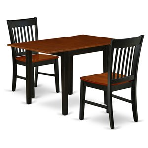 East West Furniture Norden 3-piece Dining Set with Slat Back in Black/Cherry