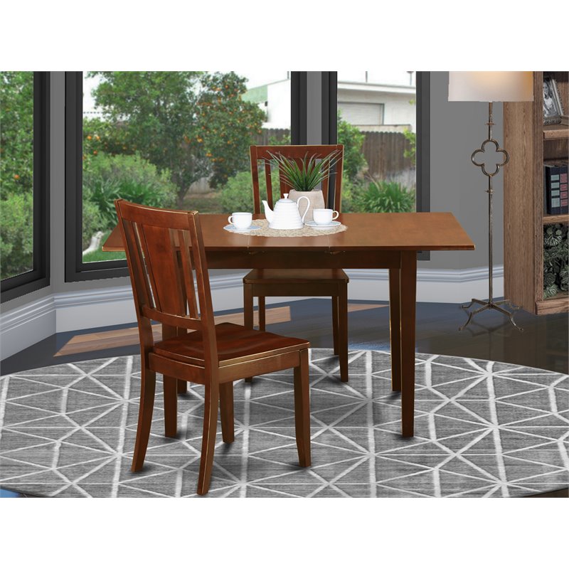East West Furniture Norfolk 3-piece Wood Kitchen Table Set in Mahogany