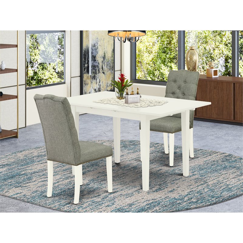 East West Furniture Norfolk 3-piece Wood Dinette Set in Linen White
