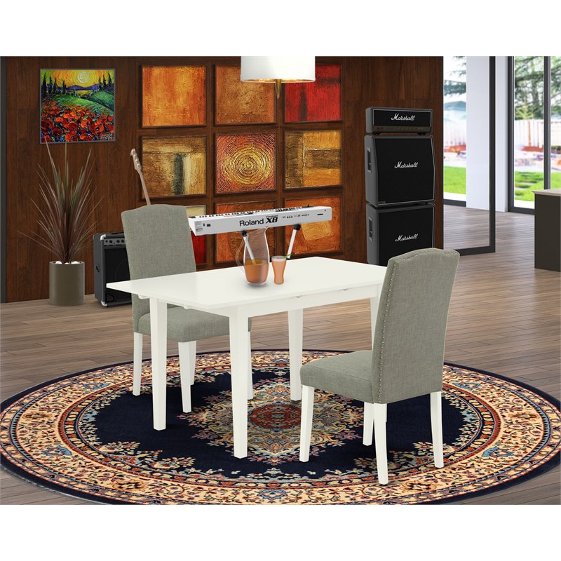 East West Furniture Norfolk 3-piece Wood Dining Table Set in Linen White