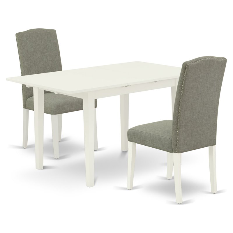 East West Furniture Norfolk 3-piece Wood Dining Table Set in Linen White