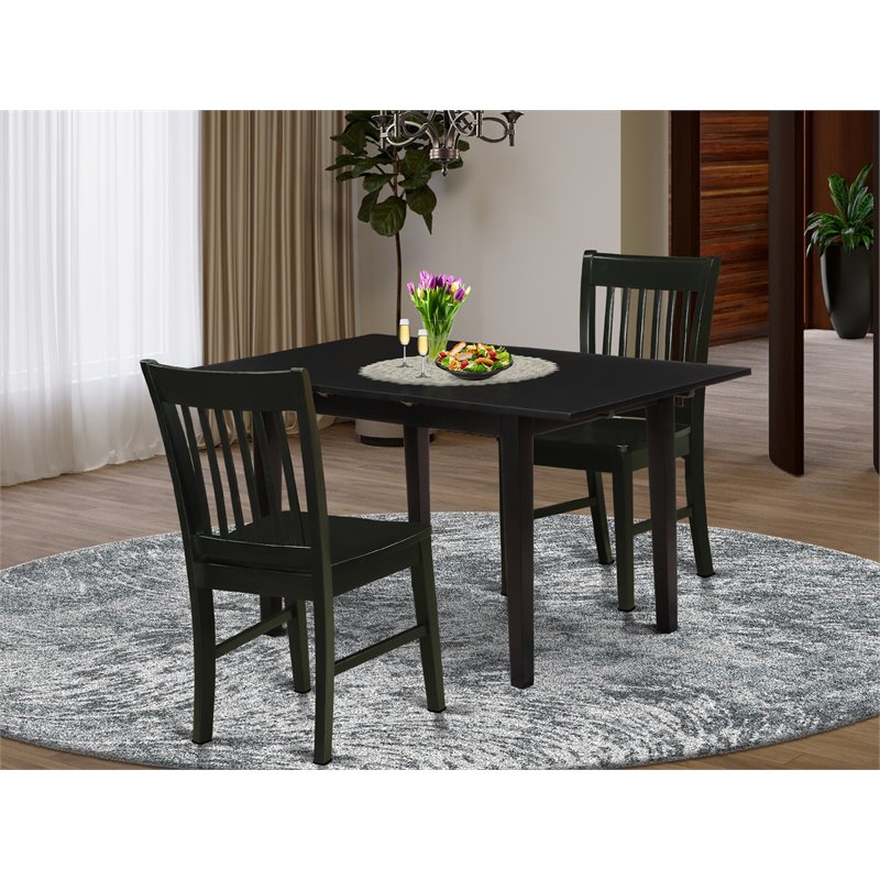 East West Furniture Norfolk 3-piece Traditional Wood Kitchen Table Set in Black