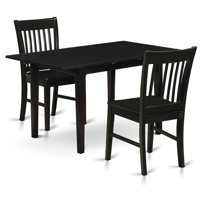East West Furniture Norfolk 3-piece Traditional Wood Kitchen Table Set in Black