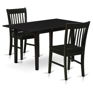 East West Furniture Norfolk 3-piece Traditional Wood Kitchen Table Set in Black