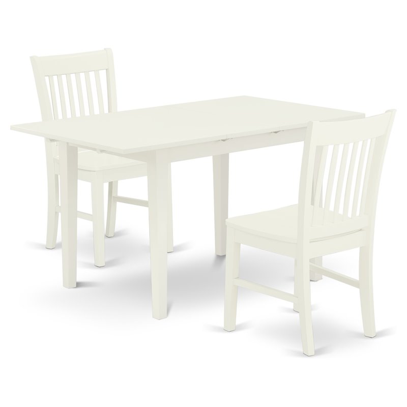 East West Furniture Norfolk 3-piece Wood Kitchen Table Set in Linen White