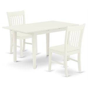 East West Furniture Norfolk 3-piece Wood Kitchen Table Set in Linen White