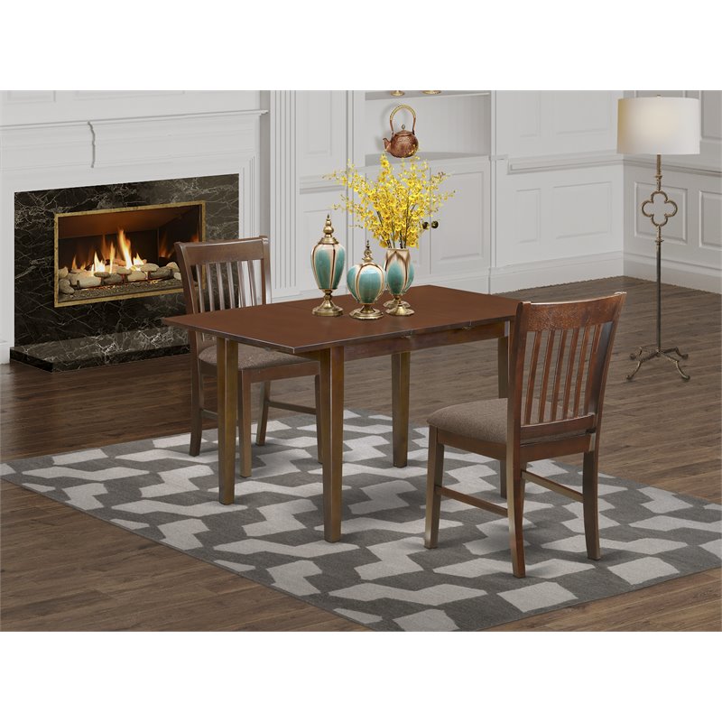 East West Furniture Norfolk 3-piece Traditional Wood Dinette Set in Mahogany
