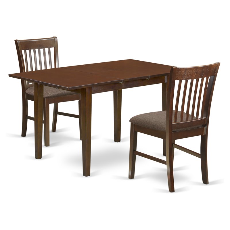 East West Furniture Norfolk 3-piece Traditional Wood Dinette Set in Mahogany