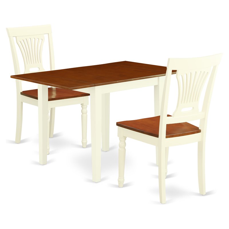 East West Furniture Norden 3-piece Wood Dining Set in Buttermilk and Cherry