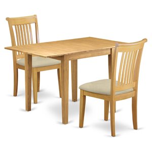 East West Furniture Norden 3-piece Wood Dining Set with Fabric Chairs in Oak