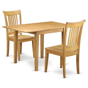East West Furniture Norden 3-piece Dining Table and Slatted Chair Set in Oak