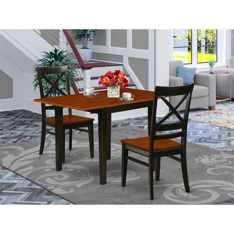 East West Furniture Norden 3-piece Dining Set with X-Back Chairs in Black/Cherry