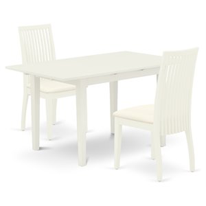East West Furniture Norfolk 3-piece Wood Dining Set with Fabric Seat in White
