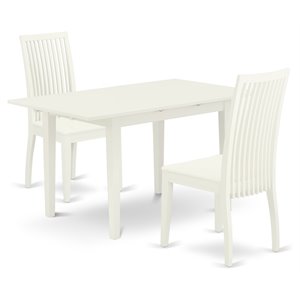 East West Furniture Norfolk 3-piece Dining Table and Slatted Chairs in White