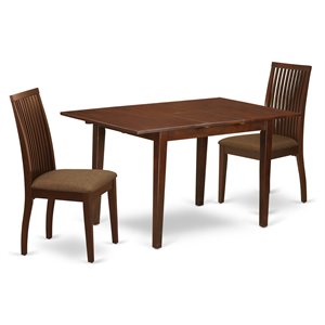 East West Furniture Norfork 3-piece Wood Dining Set w/ Cushion Seat in Mahogany