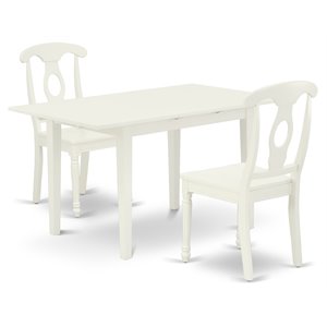 East West Furniture Norfolk 3-piece Dining Set with Wood Chairs in Linen White
