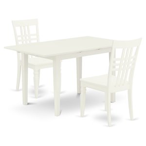 East West Furniture Norfolk 3-piece Table and Dining Chairs Set in Linen White