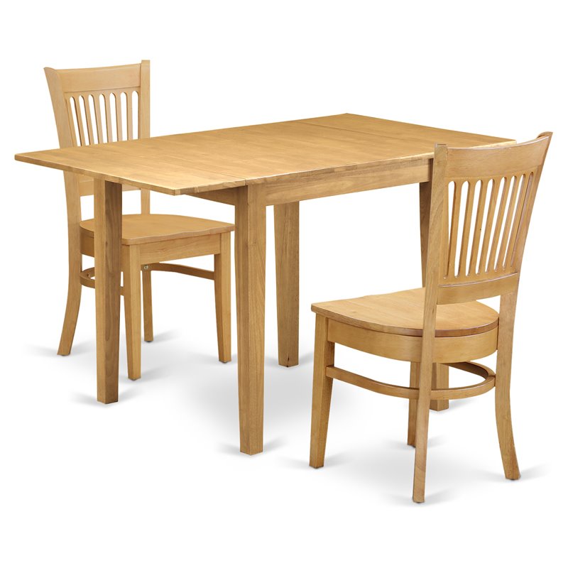 East West Furniture Norden 3-piece Dining Table and Slatted Back Chairs in Oak