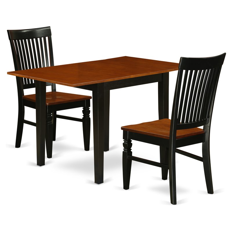 East West Furniture Norden 3-piece Dining Set with Slat Back Chairs in Black