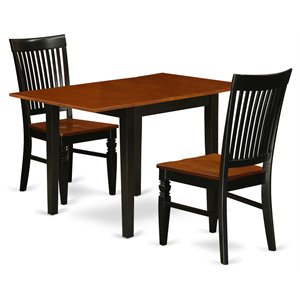 East West Furniture Norden 3-piece Dining Set with Slat Back Chairs in Black