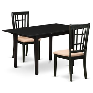 East West Furniture Norfolk 3-piece Wood Dining Set with Fabric Chairs in Black