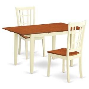 East West Furniture Norfolk 3-piece Dining Set w/ Wood Seat in Buttermilk/Cherry